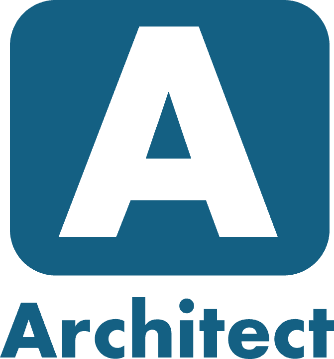 A blue and green logo featuring a prominent blue letter "A" within a blue square. Below the square, the word "Architect" is displayed in green text, reflecting a focus on results and change management.